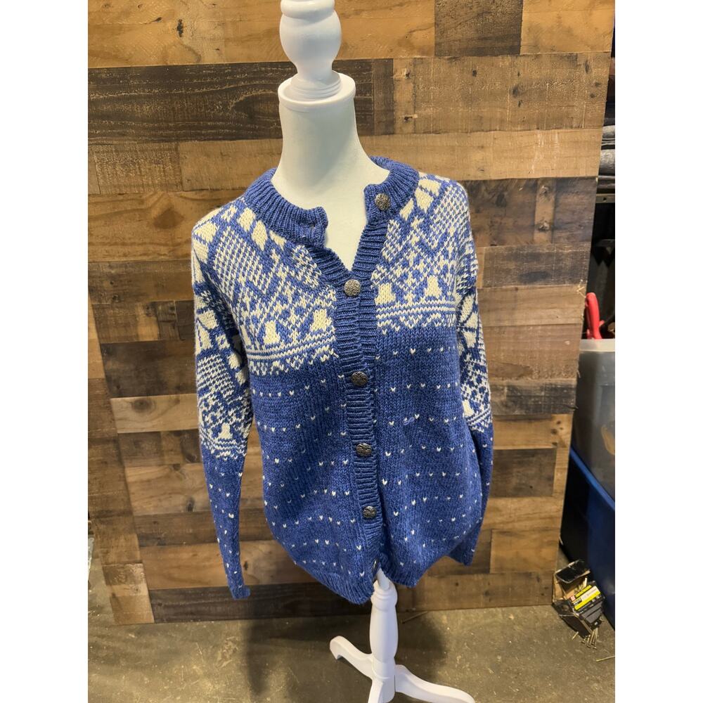 Vintage 1980s ALPS - Blue Marl Button Up Sweater- Size M